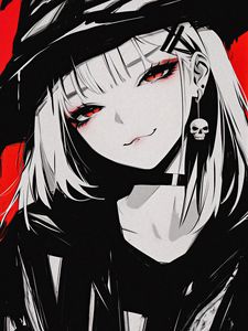 Preview wallpaper girl, smile, earring, skull, art, anime