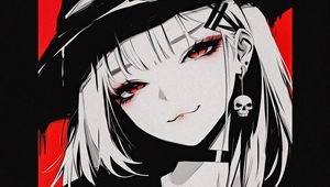 Preview wallpaper girl, smile, earring, skull, art, anime