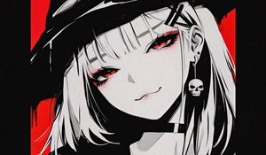 Preview wallpaper girl, smile, earring, skull, art, anime