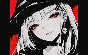 Preview wallpaper girl, smile, earring, skull, art, anime