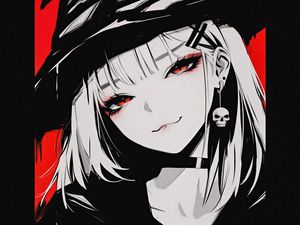 Preview wallpaper girl, smile, earring, skull, art, anime