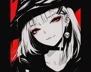 Preview wallpaper girl, smile, earring, skull, art, anime