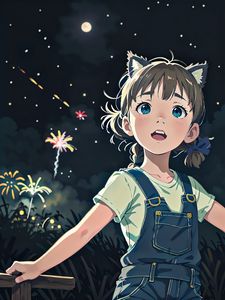 Preview wallpaper girl, smile, ears, stars, night, art