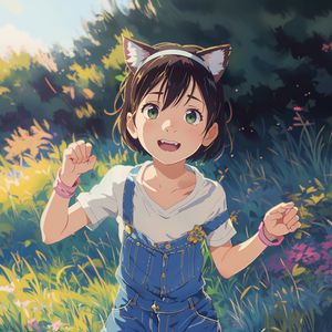 Preview wallpaper girl, smile, ears, grass, anime