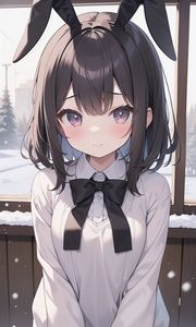 Preview wallpaper girl, smile, ears, snow, anime, art