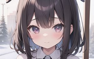 Preview wallpaper girl, smile, ears, snow, anime, art