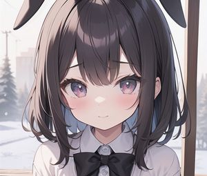 Preview wallpaper girl, smile, ears, snow, anime, art