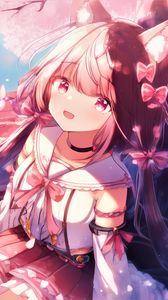 Preview wallpaper girl, smile, ears, bows, choker, anime