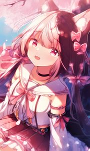 Preview wallpaper girl, smile, ears, bows, choker, anime