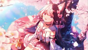 Preview wallpaper girl, smile, ears, bows, choker, anime