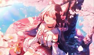 Preview wallpaper girl, smile, ears, bows, choker, anime