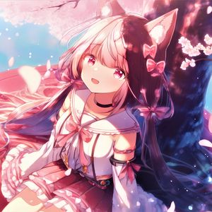 Preview wallpaper girl, smile, ears, bows, choker, anime