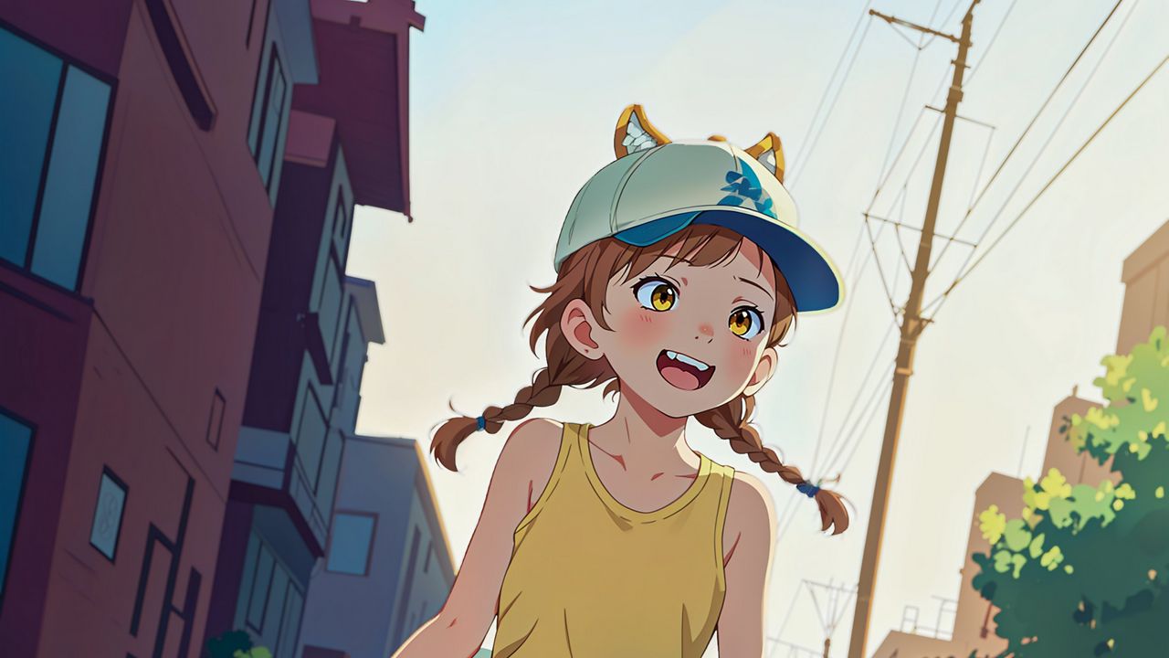 Wallpaper girl, smile, ears, anime, ball
