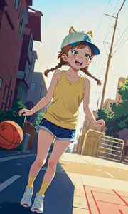 Preview wallpaper girl, smile, ears, anime, ball