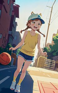 Preview wallpaper girl, smile, ears, anime, ball