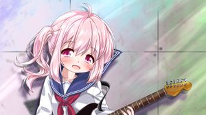 Preview wallpaper girl, smile, electric guitar, music, anime