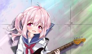 Preview wallpaper girl, smile, electric guitar, music, anime