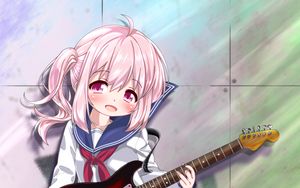 Preview wallpaper girl, smile, electric guitar, music, anime