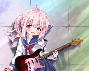 Preview wallpaper girl, smile, electric guitar, music, anime