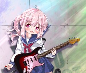Preview wallpaper girl, smile, electric guitar, music, anime