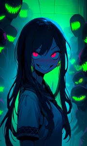 Preview wallpaper girl, smile, eyes, dark, anime, art