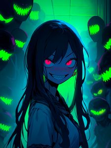 Preview wallpaper girl, smile, eyes, dark, anime, art