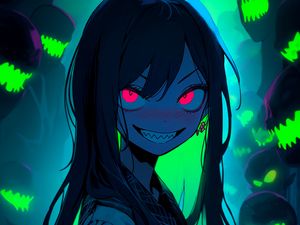 Preview wallpaper girl, smile, eyes, dark, anime, art