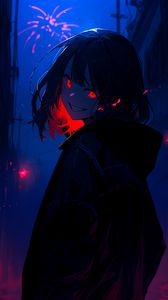 Preview wallpaper girl, smile, eyes, night, anime, art