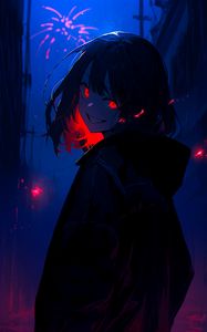 Preview wallpaper girl, smile, eyes, night, anime, art