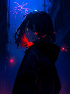 Preview wallpaper girl, smile, eyes, night, anime, art