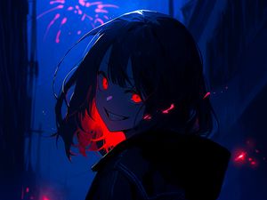 Preview wallpaper girl, smile, eyes, night, anime, art