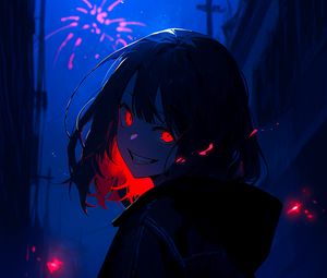 Preview wallpaper girl, smile, eyes, night, anime, art