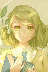 Preview wallpaper girl, smile, eyes, book, anime, green