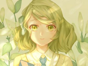 Preview wallpaper girl, smile, eyes, book, anime, green