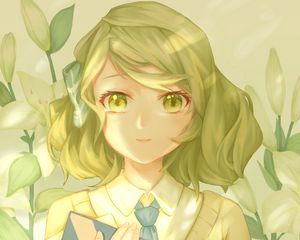 Preview wallpaper girl, smile, eyes, book, anime, green