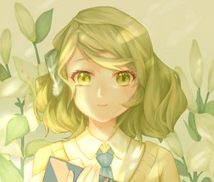 Preview wallpaper girl, smile, eyes, book, anime, green