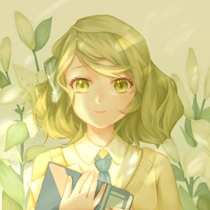 Preview wallpaper girl, smile, eyes, book, anime, green