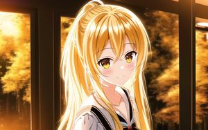 Preview wallpaper girl, smile, eyes, hair, sunlight, anime