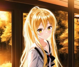 Preview wallpaper girl, smile, eyes, hair, sunlight, anime