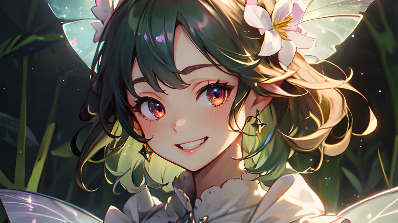 Wallpaper girl, smile, fairy, wings, leaves, art, anime