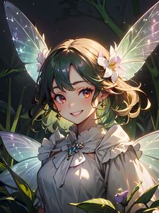 Preview wallpaper girl, smile, fairy, wings, leaves, art, anime