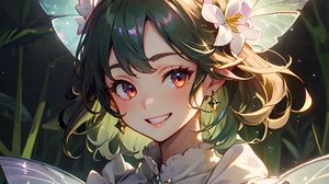 Preview wallpaper girl, smile, fairy, wings, leaves, art, anime