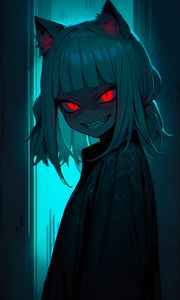 Preview wallpaper girl, smile, fangs, eyes, ears, dark, art