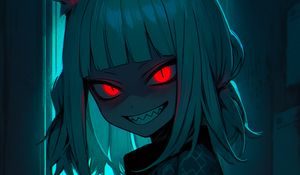 Preview wallpaper girl, smile, fangs, eyes, ears, dark, art