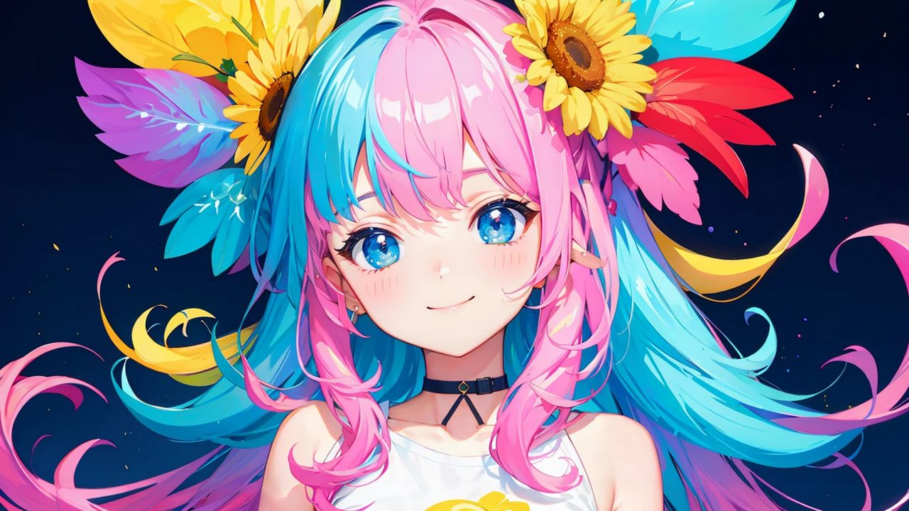 Wallpaper girl, smile, feathers, dress, anime, bright, art