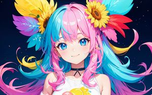 Preview wallpaper girl, smile, feathers, dress, anime, bright, art