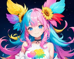 Preview wallpaper girl, smile, feathers, dress, anime, bright, art