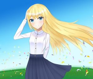 Preview wallpaper girl, smile, field, anime, art