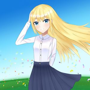 Preview wallpaper girl, smile, field, anime, art
