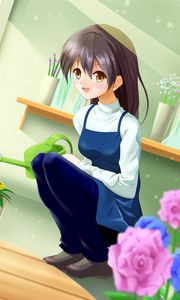 Preview wallpaper girl, smile, florist, anime, art, cartoon